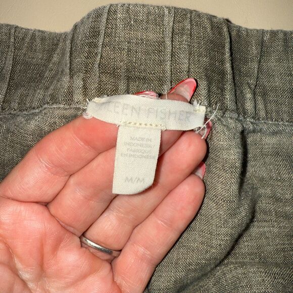 Eileen Fisher 100% Organic Linen Pull On Wide Leg Pant - Brown M - Picture 5 of 6